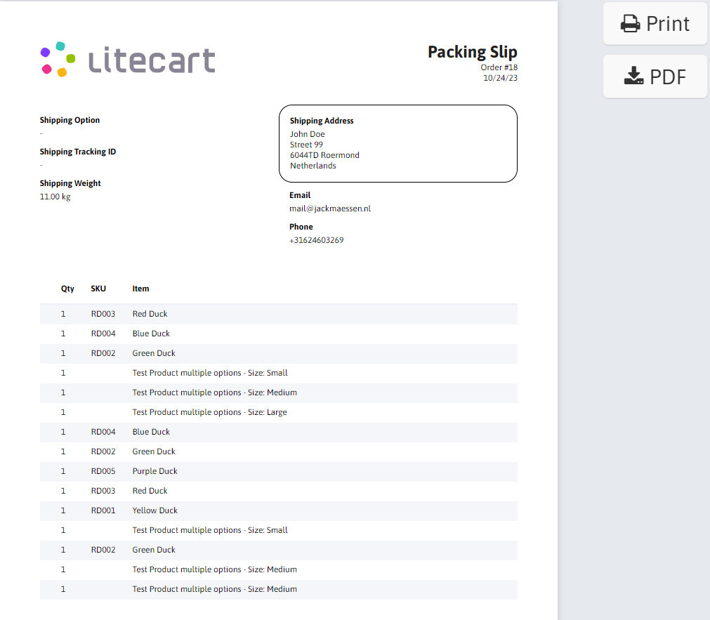 Order Sli PDF order & packing-slip | LiteCart Add-ons